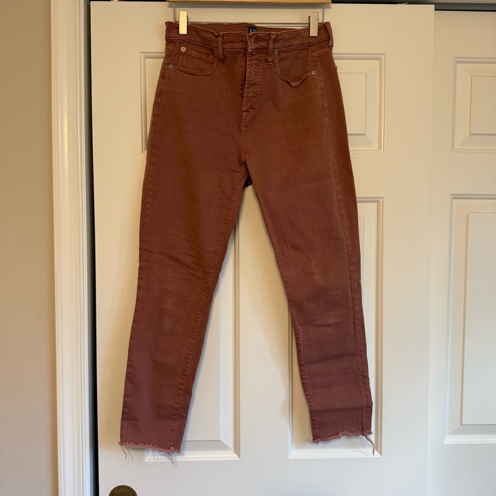 Gap Women’s Rustic Brown High-Waisted True Skinny Denim Jeans 27/4R Raw Edge